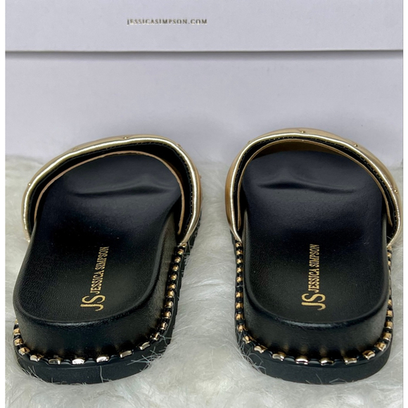 Women's Jessica Simpson Gold Quilted Studded Slide Sandals Size 5.5 - Picture 6 of 9